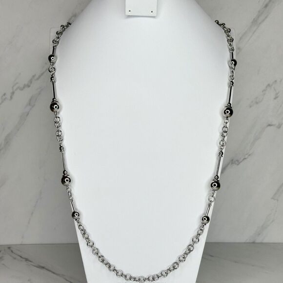 Chico's Silver Tone Beaded Long Chain Link Necklace ✨ - Picture 8 of 14
